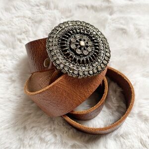 Vintage Fossil Leather Studded Brown Belt Size Small